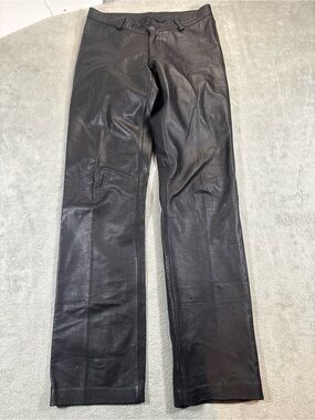 VTG Cueros Armando Black Leather Pants Low Rise Straight Bootcut Size 38 / 28